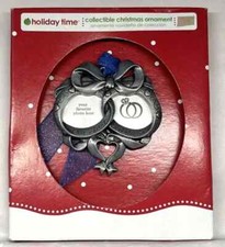 Our First Christmas Photo Ornament Picture Frame Pewter Holiday Time