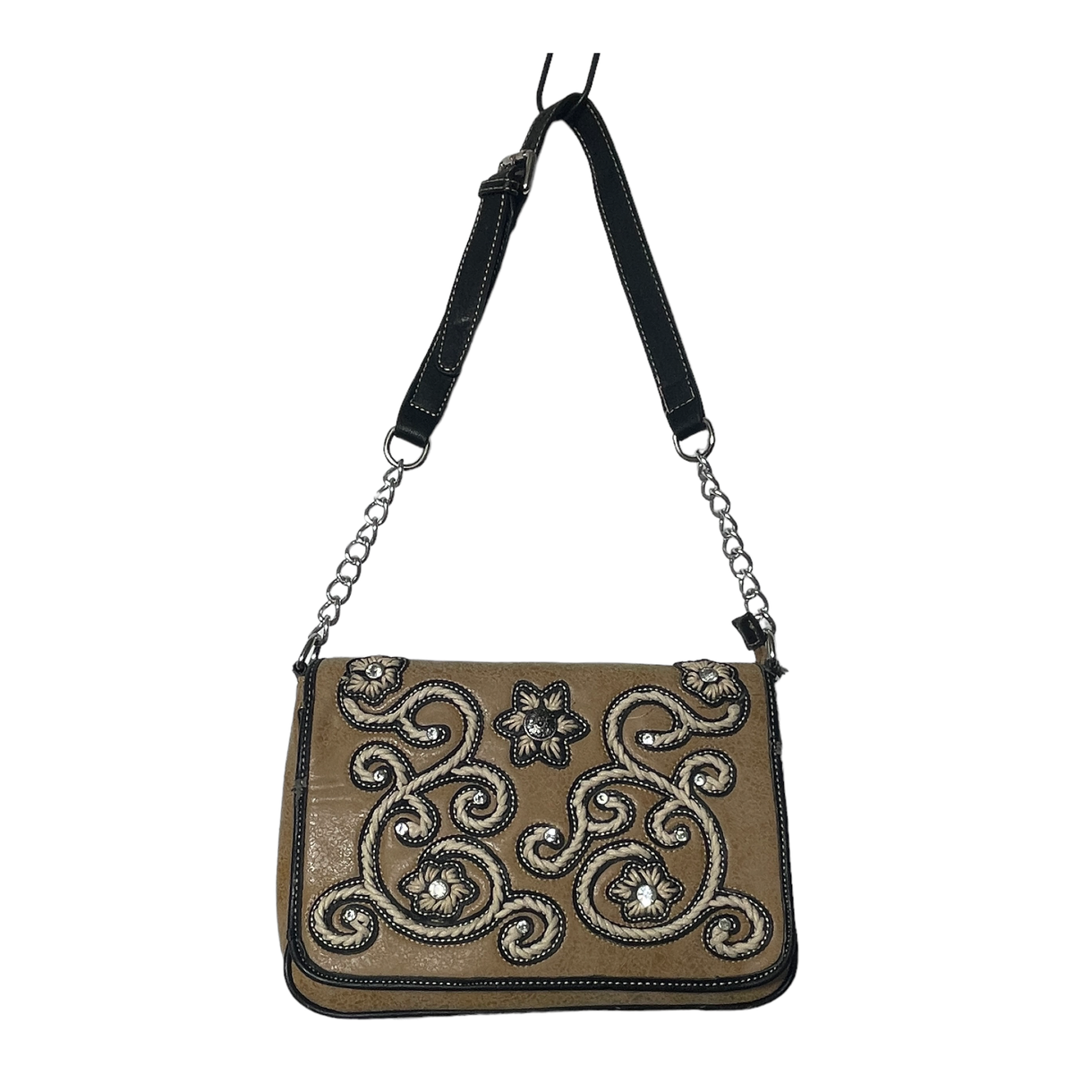 BLAZIN ROXX Tan Purse Rhinestones Rope Scroll Design Shoulder