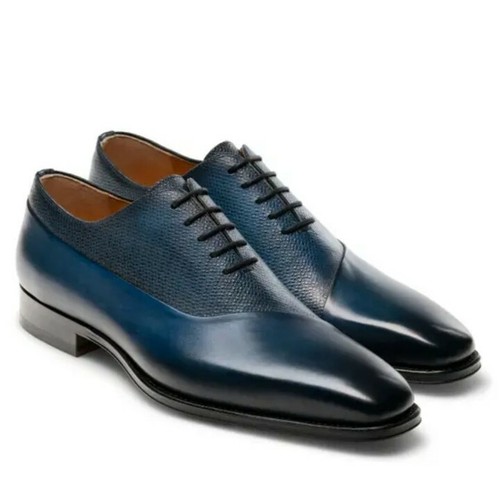 Blue Navy Leather Oxford Dress Shoes 