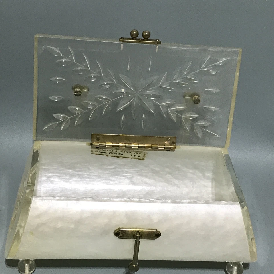 Cartera Caja Vintage Charles S Kahn Miami Lucite Blanco Perla Flor Diseño Foto 3 de 4