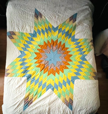 Vintage Handmade 1950's Lone Star 8 Point Patchwork Quilt 98 x 82 Inches Nice