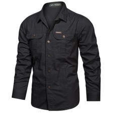 Mens Work Shirts Military Long Sleeves Air Force Army Cotton Casual Shirts Tops