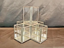 Art Deco Style Glass Cube Geometric Metal Silver Sculpture Candle Holder
