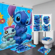 Stitch Disney Cartoon Shower Curtain Set, Stitch Cartoon Toilet Seat Cover Set