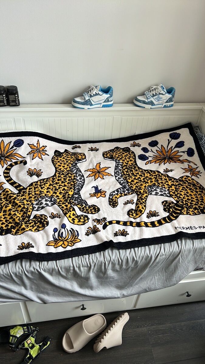 HERMES Leopard Animal Beach Big Bath Towel Blanket 100 HERMES Leopard Animal Beach Big Bath Towel Blanket 100