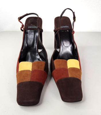 Casadei Vintage Paches Suede Leather Pumps Sandal Women Shoes 10 Made In Italy