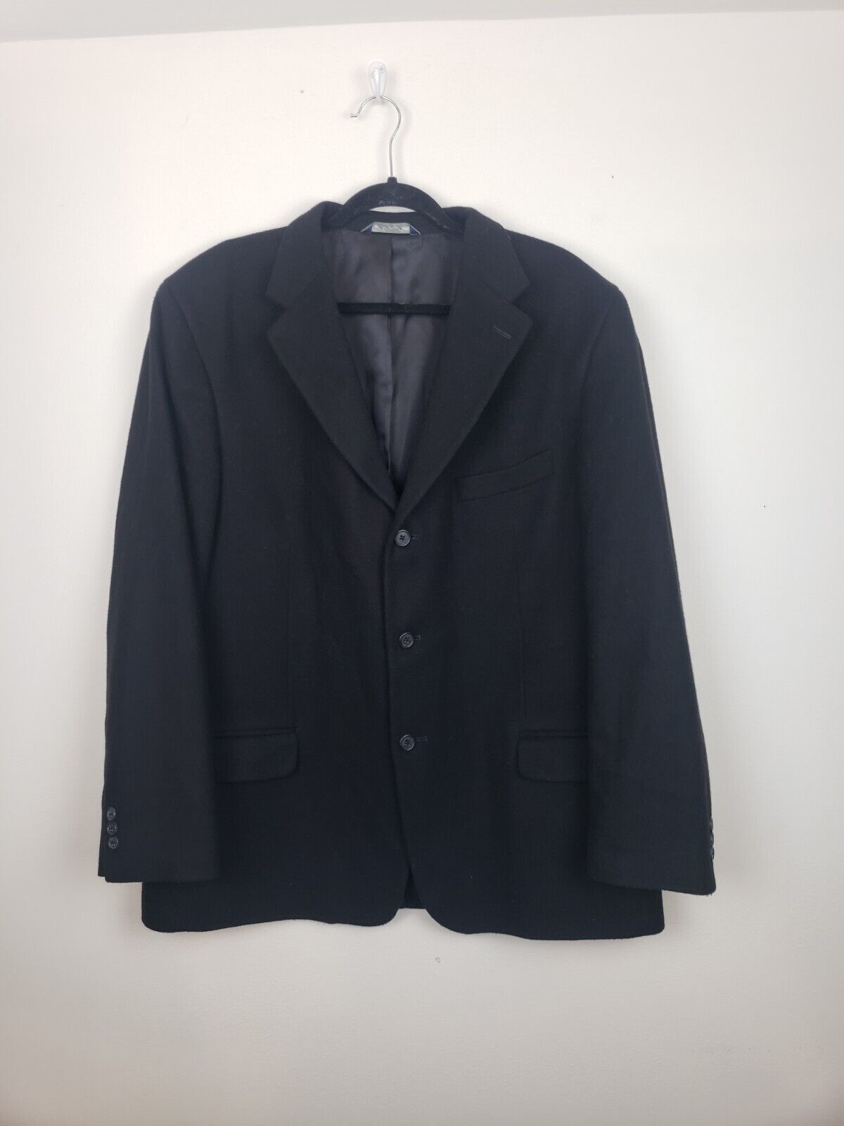 Eddie Bauer Blazer Jacket Wool Cashmere Sport Coat Suit Men's 48 R Black EUC