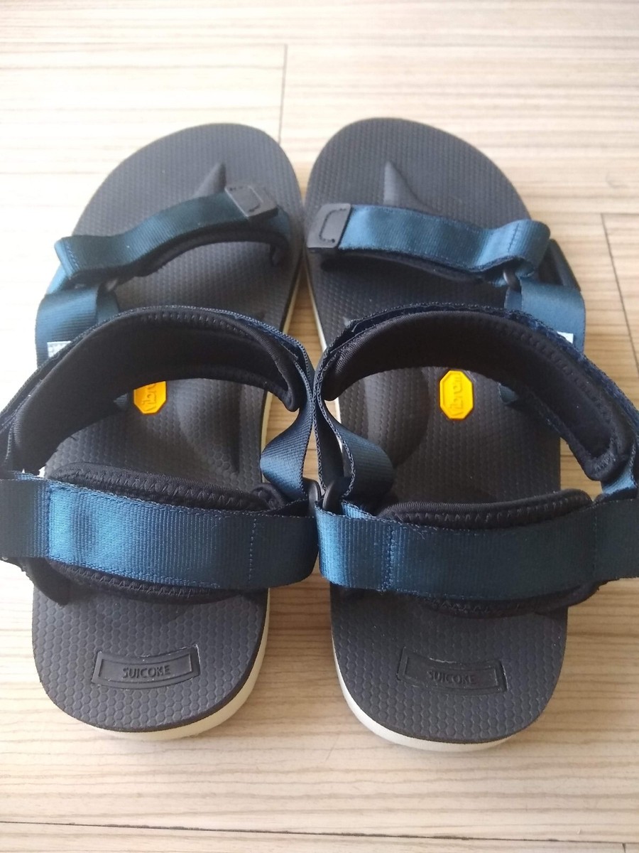 Suicoke Depa V2 Sandals Black Navy Blue Strap Vibram Sole