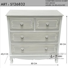 Comò camera da letto cassettiera stile shabby classico legno bianco shabby chic 