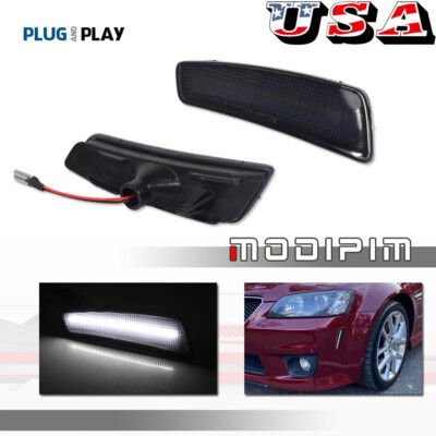 2PCS White Smoke Front Side Marker Indicator LED Lights For 2008-2009 Pontiac G8