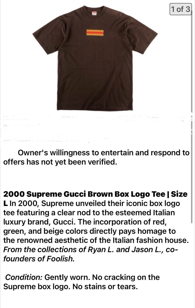 Supreme 2000 Gucci Box Logo Brown Size Large. FAST SHIPPING Supreme 2000 Gucci Box Logo Brown Size Large. FAST SHIPPING