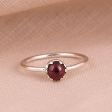 Natural Garnet Gemstone Stackable Ring 925 Sterling Silver Engagement Ring