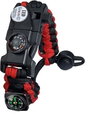 Paracord Survival Bracelet Waterproof Adjustable Fire Starter Compass Whistle US