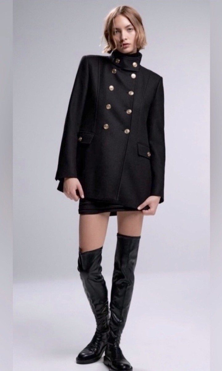 ZARA ブラック ミリタリージャケット Lサイズ ZARA NEW BLACK MILITARY STYLE COAT JACKET GOLD BUTTONS SIZE
