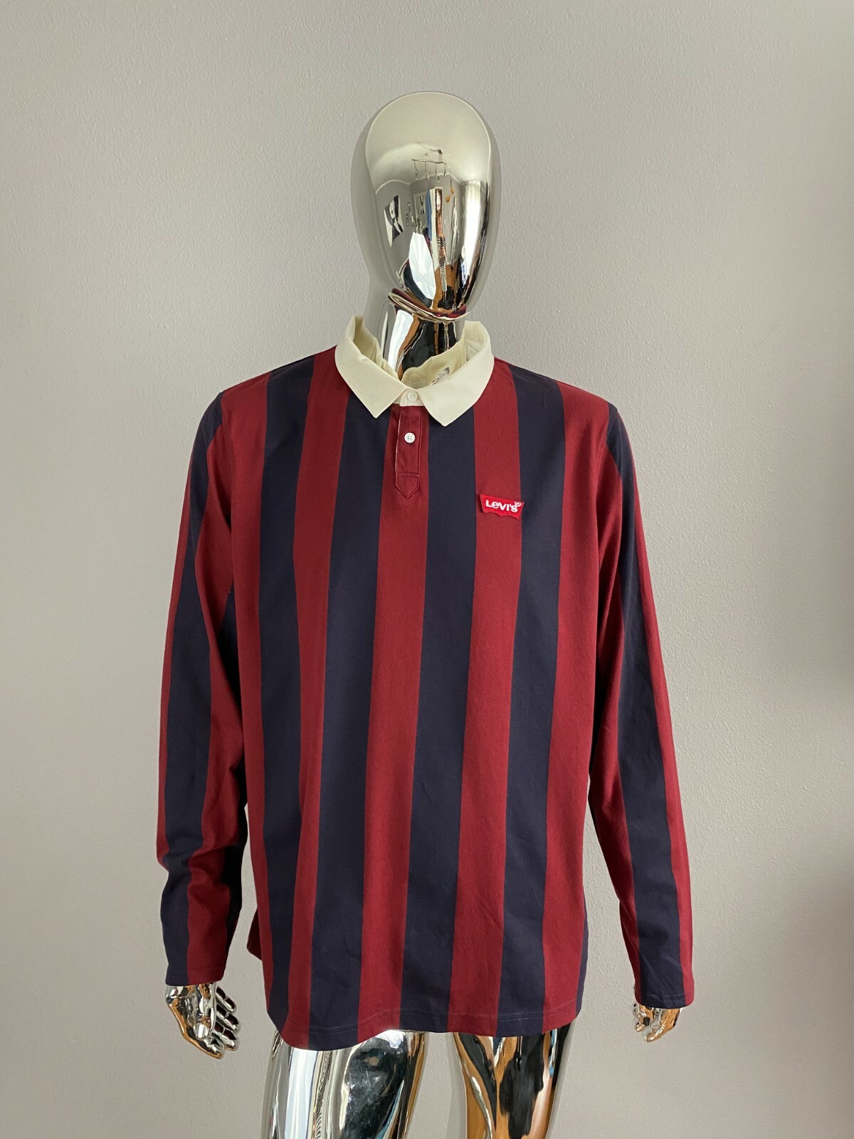 New Levis Graphic Red Striped Long Sleeve Polo Shirt Size 2XL
