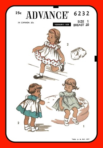ABITO bambino modello con BLOOMERS mutandine bambina RARO Advance 6232 vintage anni 40 - Foto 1 di 5