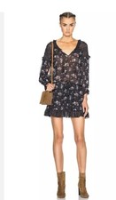 Ulla Johnson Dress Silk Mini Floral Blue Ruffle Long Sleeve Size 4