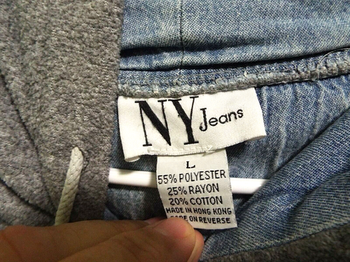 NY Jeans Unisex Gray Hooded 1/4 Zipper Jacket Sweatshirt Plaid Arms Size L - Picture 3 of 4