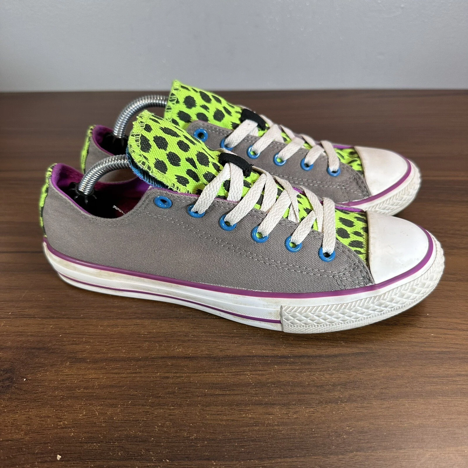 Scarpe Converse Sneakers Ragazze Gioventù 5 Grigie Doppia Lingua Stampa Animali 640544F