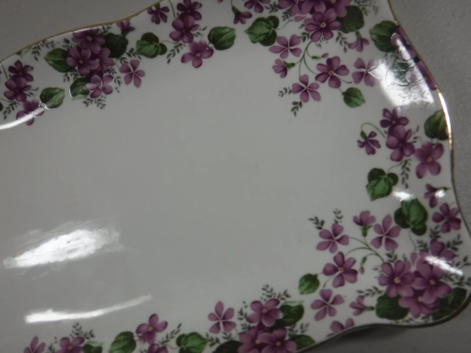 Grace's Teaware 11" x 5.5" Tea Service Tray Purple Floral Gold Trimmed - Image 3 of 4