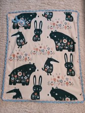 Fleece Animal Print Baby Blanket w/Crochet Bunny  Edge Approx 29" x 39" 