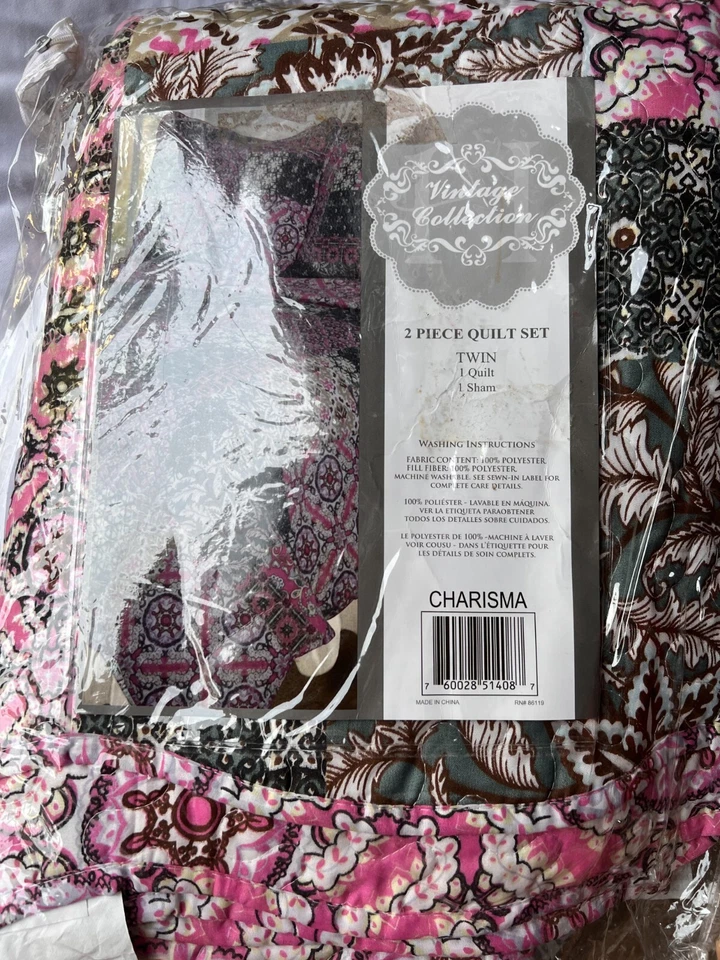 Винтажная коллекция 2 изделия лоскутное одеяло Twin комплект розовый двусторонний цветочный новый - Изображение 3 из 3