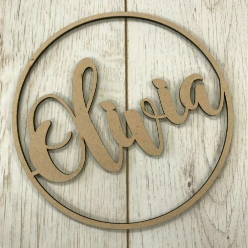 *ANY NAME & COLOUR* Personalised wooden name hoop wreath - Circle Loop Plaque