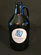 Empty Rockwell Brewery Frederick MD 64 oz Brown Glass Beer Bottle Growler Jug