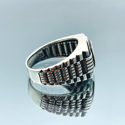 Men's Natural Gemstone Ring Blue Turquoise 925 Sterling Silver Ring Gift For Him - Picture 4 of 10