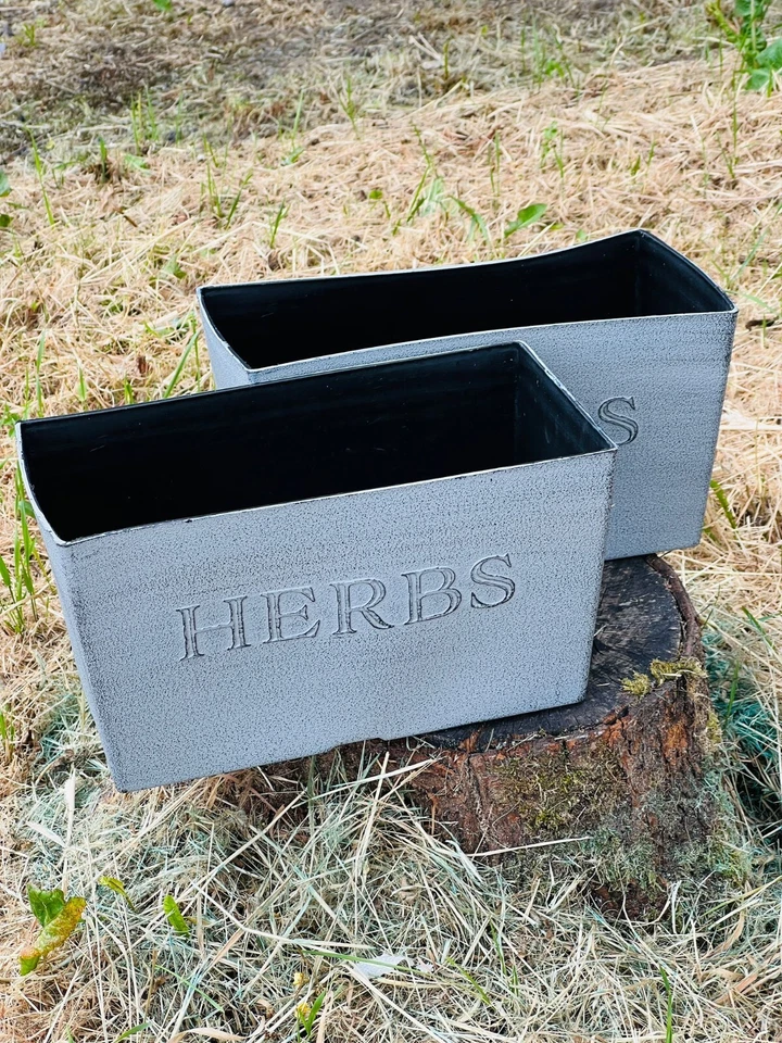 Simple Stone Herb Window Box Vintage Tin Garden Flower Planter Indoor Set - Image 2 of 4