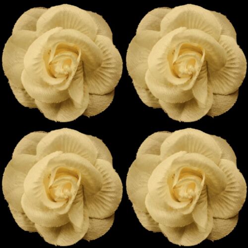 4x Brosche Ansteckblume Blüte Stoff Rose Stoffblume Vanille Gelb Ø 7cm - Bild 1 von 1