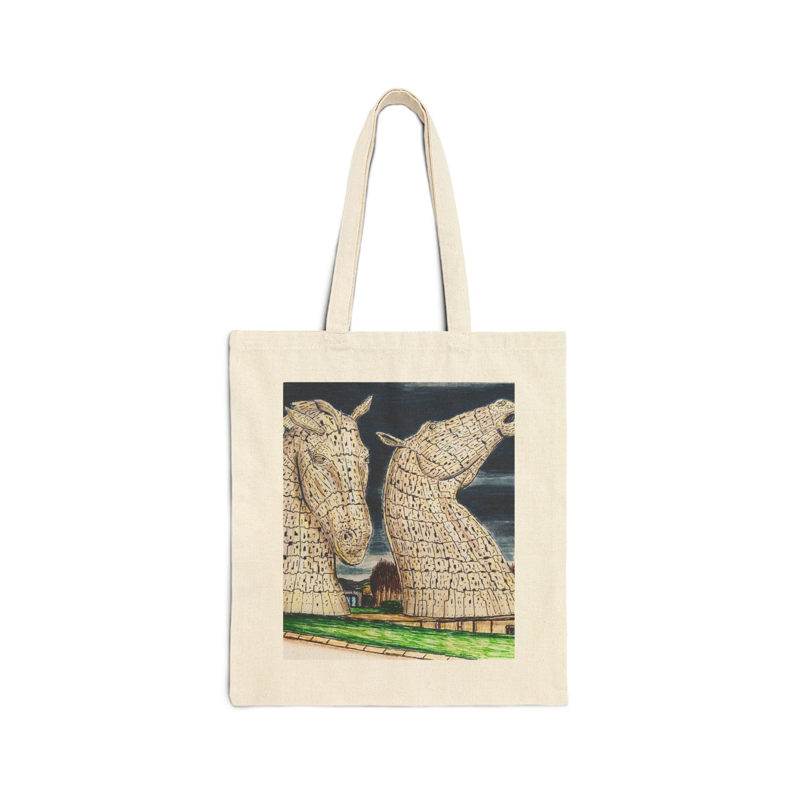 Cotton Canvas Tote Bag Featuring The Kelpies Scotland Design-image