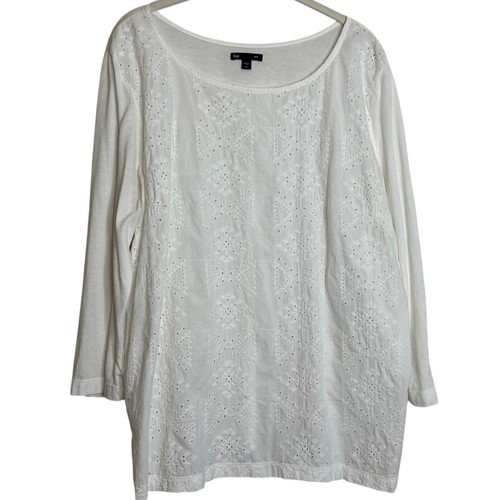 Gap Outlet Damen T-Shirt mit Ösen vorne Größe XL weiß 3Q Ärmel Cottagecore feminin