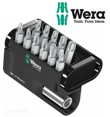WERA Extra Tough 12 Pce PH/PZ/Torx Screwdriver Bit Set + Magnetic Holder 057422