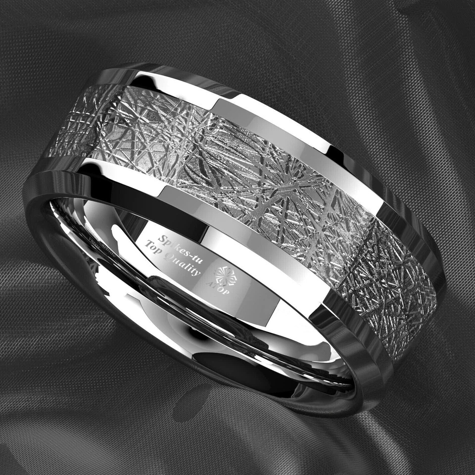 8mm Silver Tungsten Carbide Ring Sterling Silver Inlay Wedding Band ATOP jewelry - Image 3 of 4