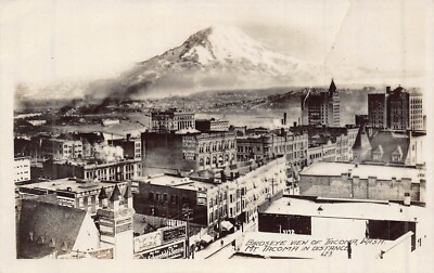 Tacoma Washington Birds Eye View Mount Tacoma In Der Ferne Real Foto Postkarte
