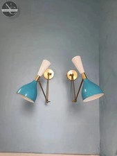 Italian Stilnovo Mid Century Brass Wall Sconce Pair Style Adjustable Lamp