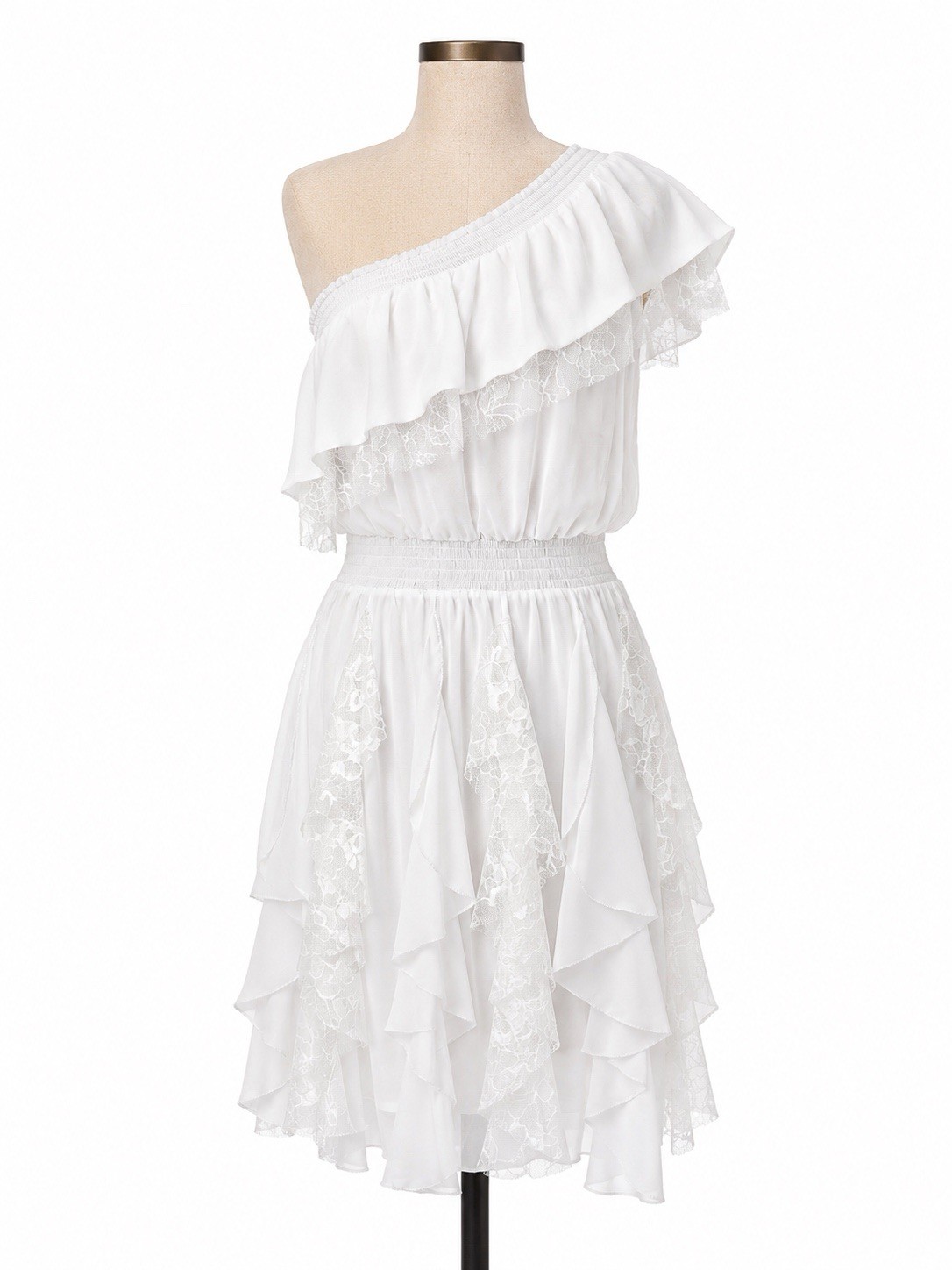 Jessica Simpson Dress Women 6 White Lace One Shoulder Ruffle Tiered Cocktail