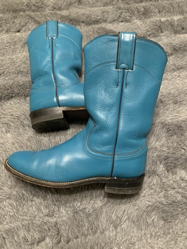 6 B Justin # L3084 Vintage Classic Western Turquoise Leather Cowgirl Boots Rodeo