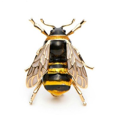 CUTE HONEY BEE PIN 1.3'' Gold Black Yellow Enamel Flying Insect Brooch Rhinestone