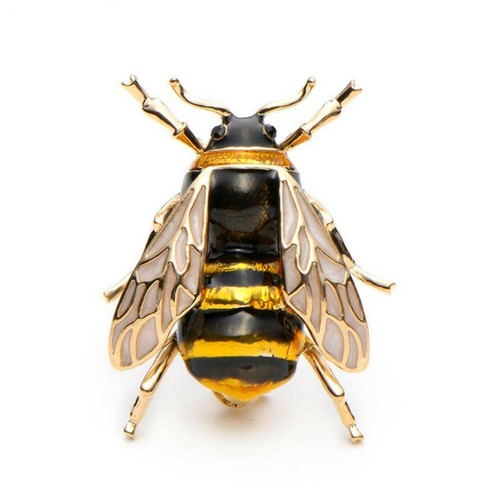 CUTE HONEY BEE PIN 1.3" Gold Black Yellow Enamel Flying Insect Brooch Rhinestone