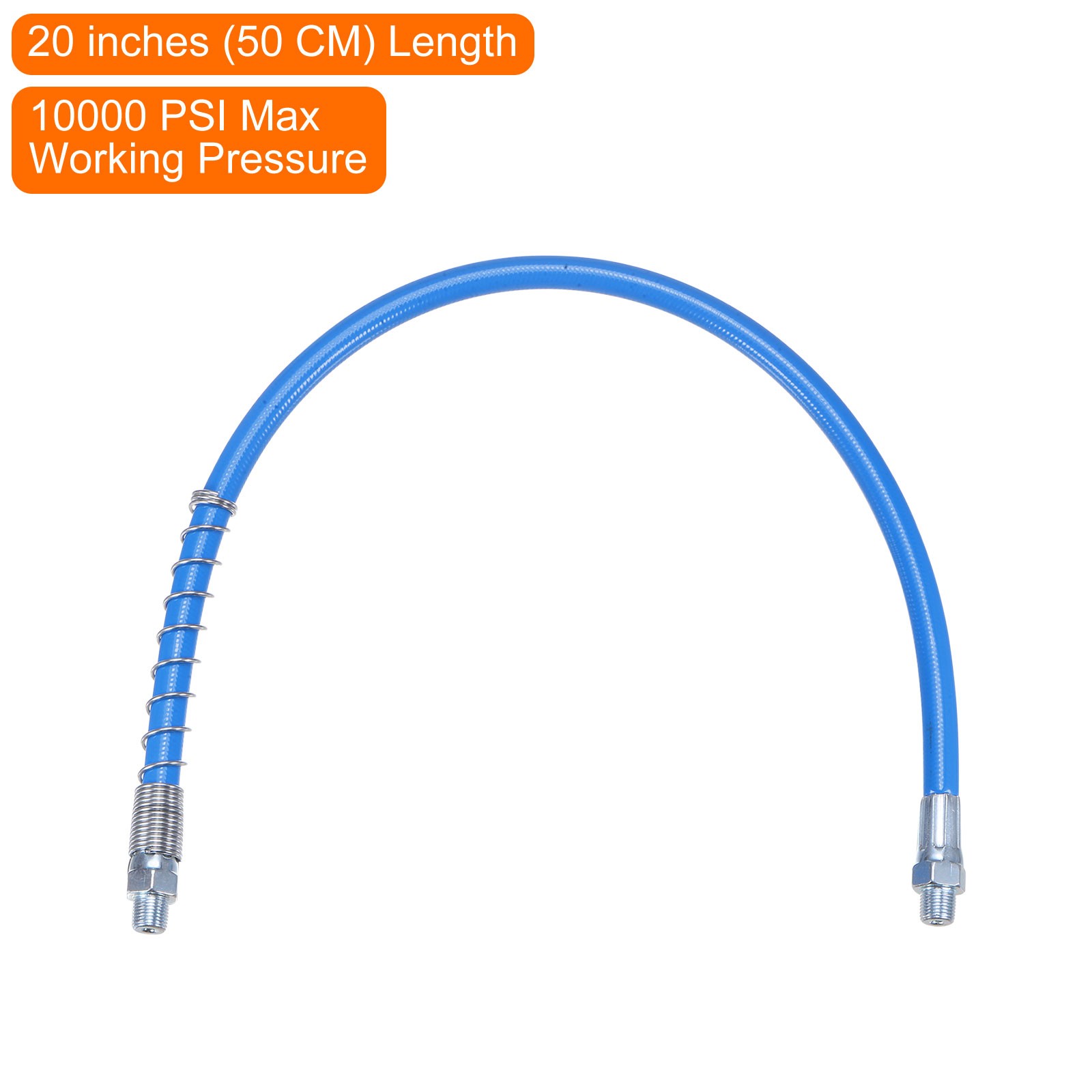 Grease Gun Hose 20" 10000 PSI Spring Flex High Pressure 1/8" NPT Threads Blue