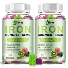 Iron Gummies for Women Men Vitamin Supplement 65mg  Vitamin C 250mg Per Servi...