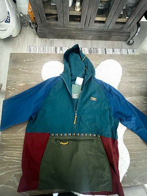 L.L.Bean Men s XL Regular Colorblock 1/4 Zip Hooded Pullover Jacket Pockets