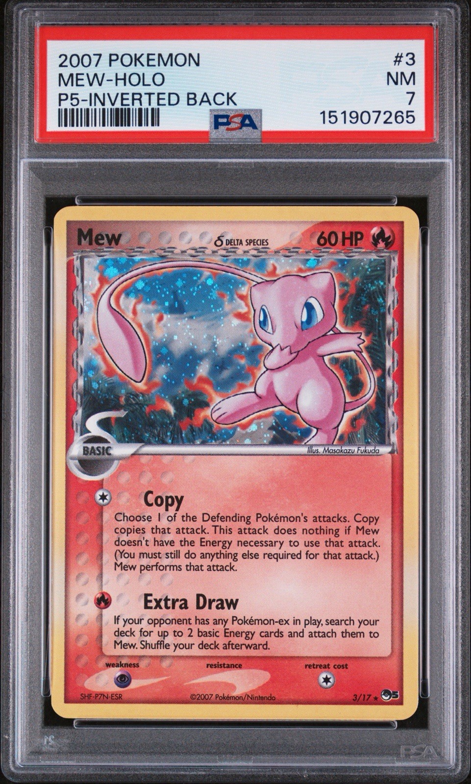 2007 Pokemon Pop Series 5 Mew Holo Inverted Back PSA 7 #3 Delta Species
