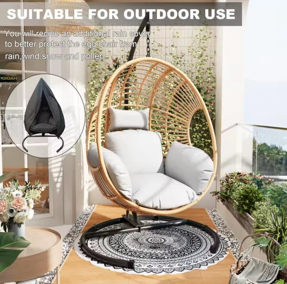 Негабаритный подвесной стул-яйцо — плетеные качели для помещений/улицы с подставкой - Изображение 2 из 4