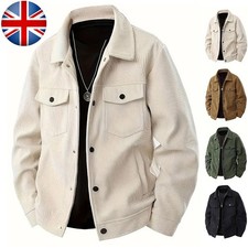 Mens Corduroy Overshirt Jacket Casual Long Sleeve Collared Shacket Coat UK