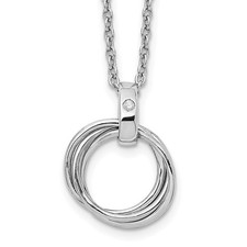 Sterling Silver Rhodium-plated Diamond Three Ring Necklace 18" w/2in ext. 0.9gm