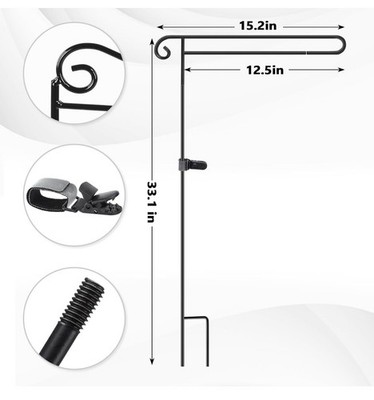 2 Pcs Garden Flag Stand with Base Above Ground Metal Yard Flag Pole Holder wi...