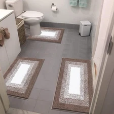 Bathroom Rugs Sets 3 Piece Plush Shaggy Non Slip Washable Absorbent Microfiber